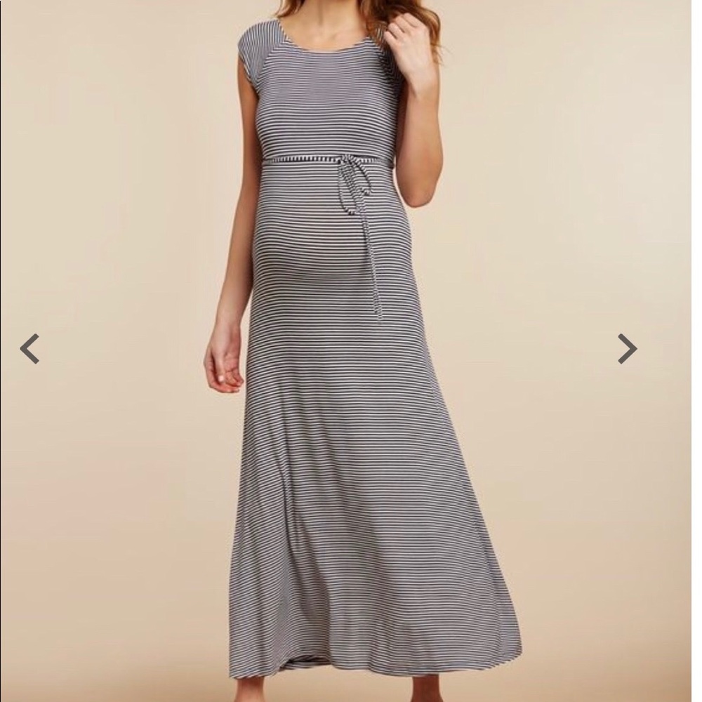 Jessica Simpson Navy Green Chevron Pinstripe Maxi